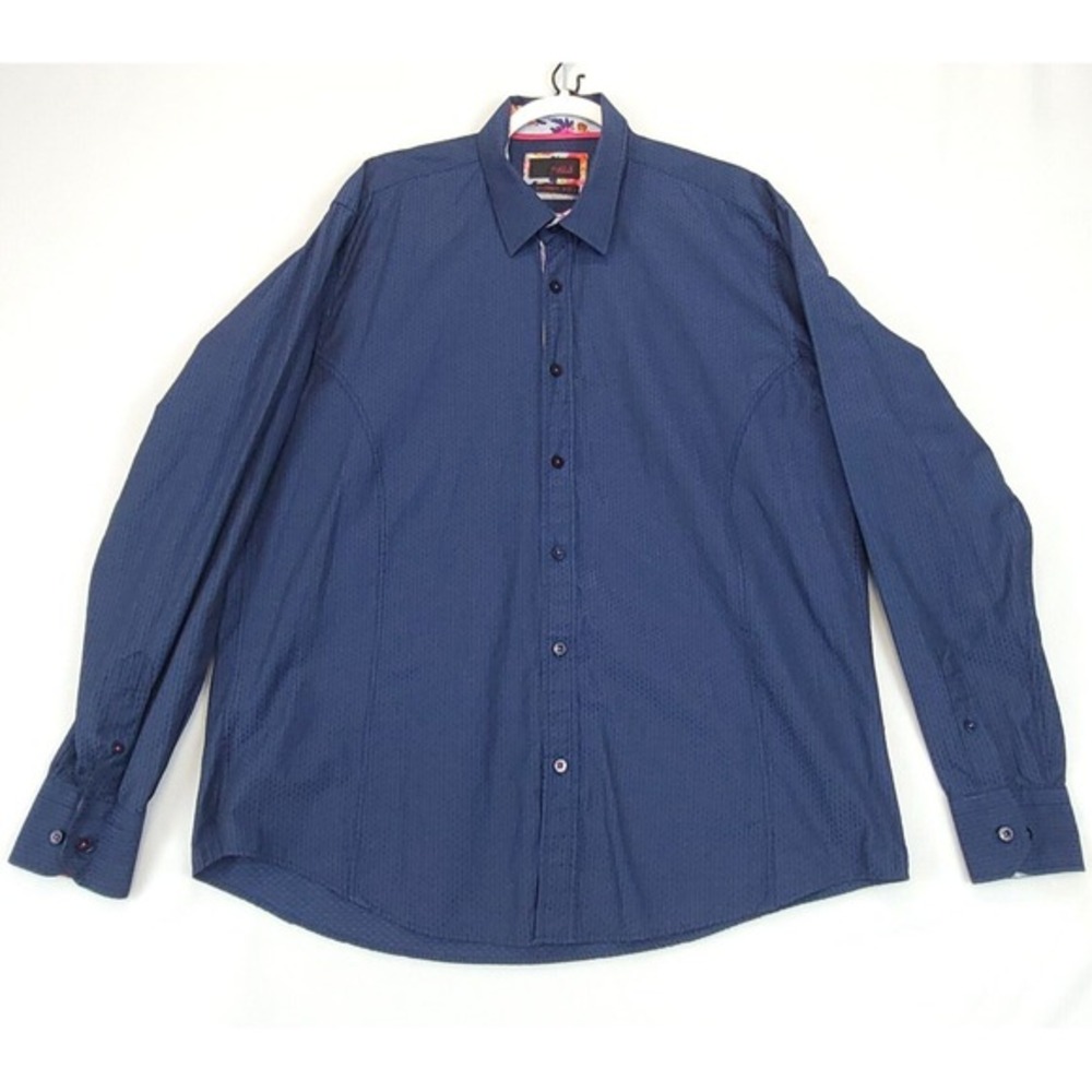 Eight X Button Up Texture Shirt Blue Pink Floral Flip Cuff Men XXL Classic Fit